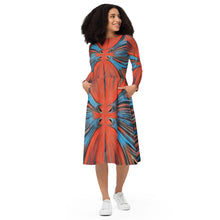Muat gambar ke penampil Galeri, All-over print long sleeve midi dress